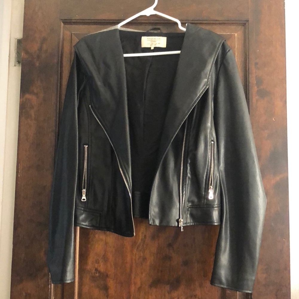 Zara TRF faux leather jacket w/ hood